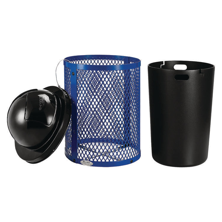Outdoor Diamond Steel Trash Can, 36 gal, Dome Lid, Blue