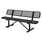 Expanded Steel Bench With Back, 72" x 24" x 33", Black Seat/Back, Black Base