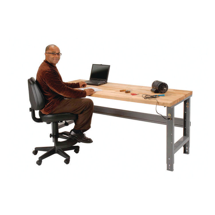 Standard Duty Butcher Block Top Adjustable Height Workbench, 2,000 lbs, 60 x 30 x 30.88 to 36.88, Gray