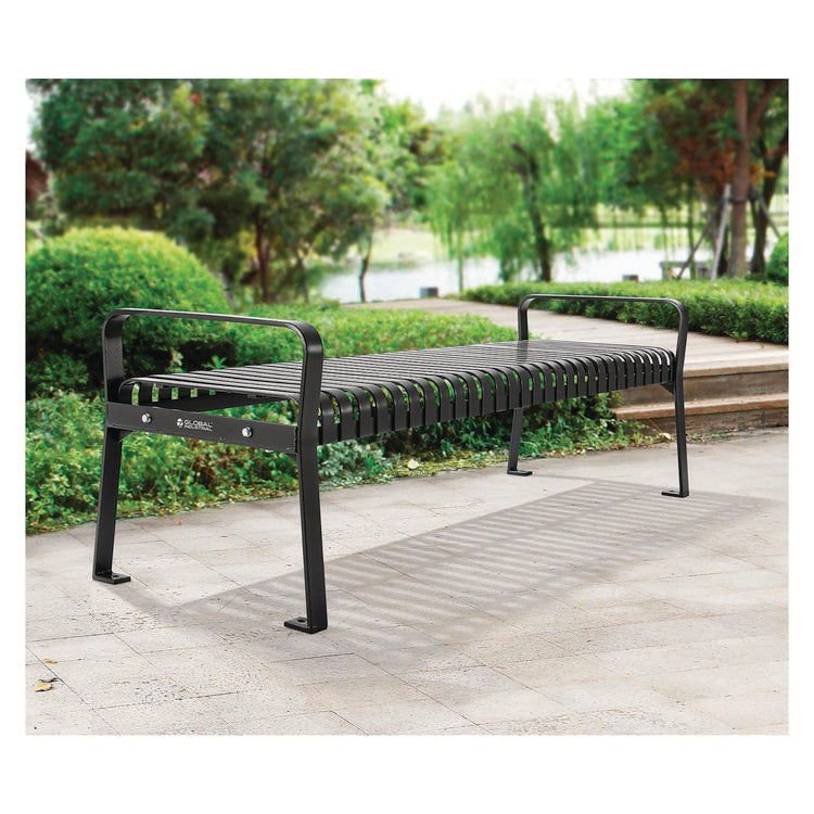 Steel Slat Flat Bench, 70" x 24" x 24.25", Black Seat, Black Base