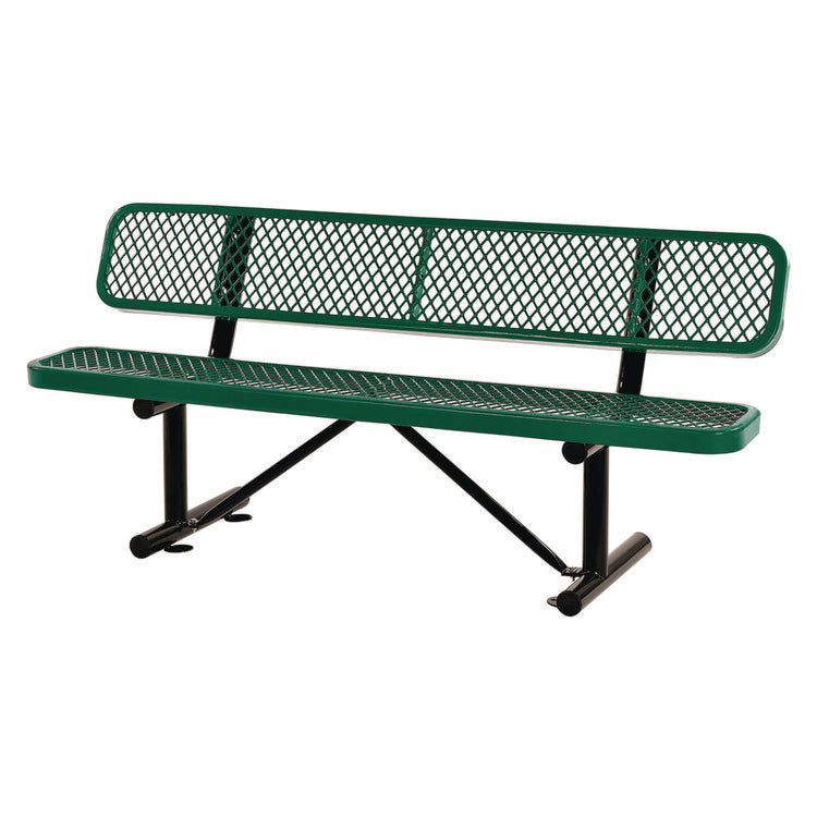 Expanded Steel Bench With Back, 72" x 24" x 33", Green Seat/Back, Black Base