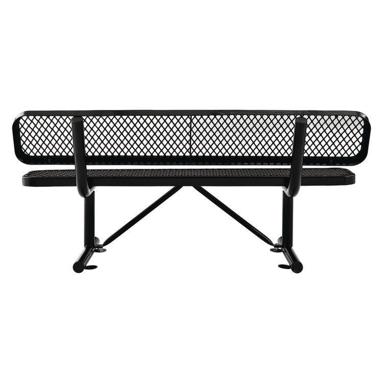Expanded Steel Bench With Back, 72" x 24" x 33", Black Seat/Back, Black Base