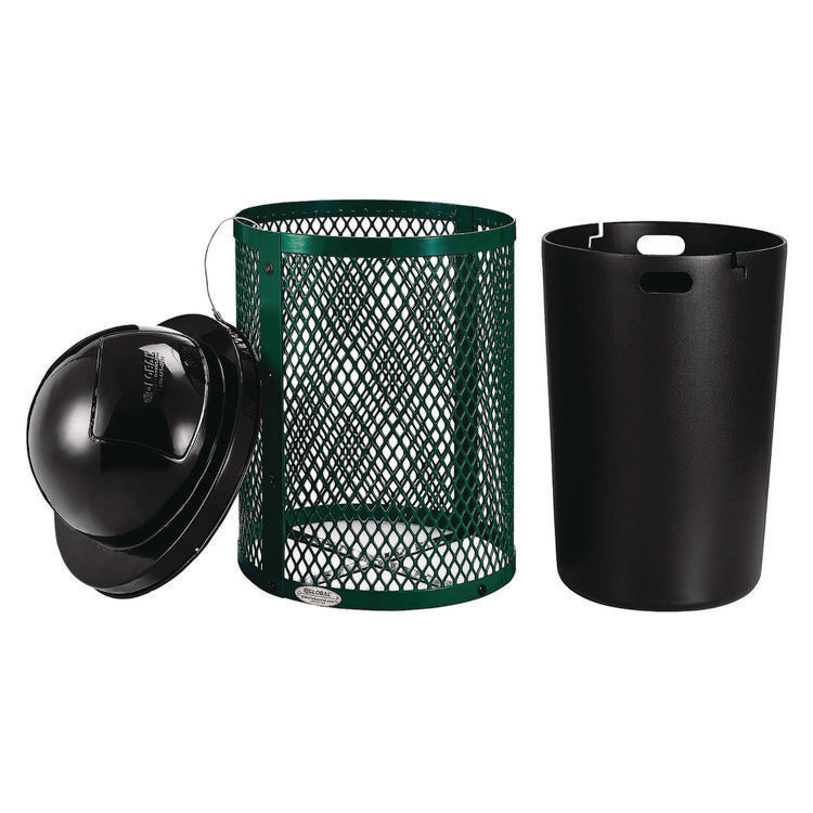 Outdoor Diamond Steel Trash Can, 36 gal, Dome Lid, Green