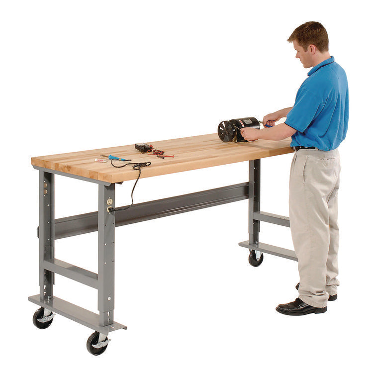 Light Duty Butcher Block Top Adjustable Height Workbench, 800 lbs, 60 x 30 x 36 to 43, Gray