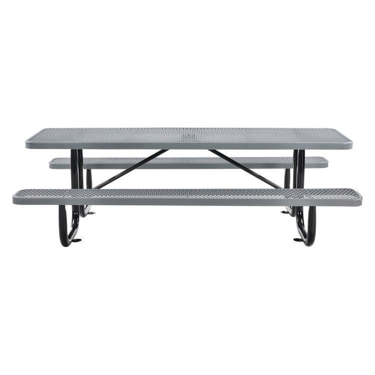 Expanded Steel Picnic Table, Rectangular, 96 x 62 x 29.5, Gray Top, Gray Base/Legs