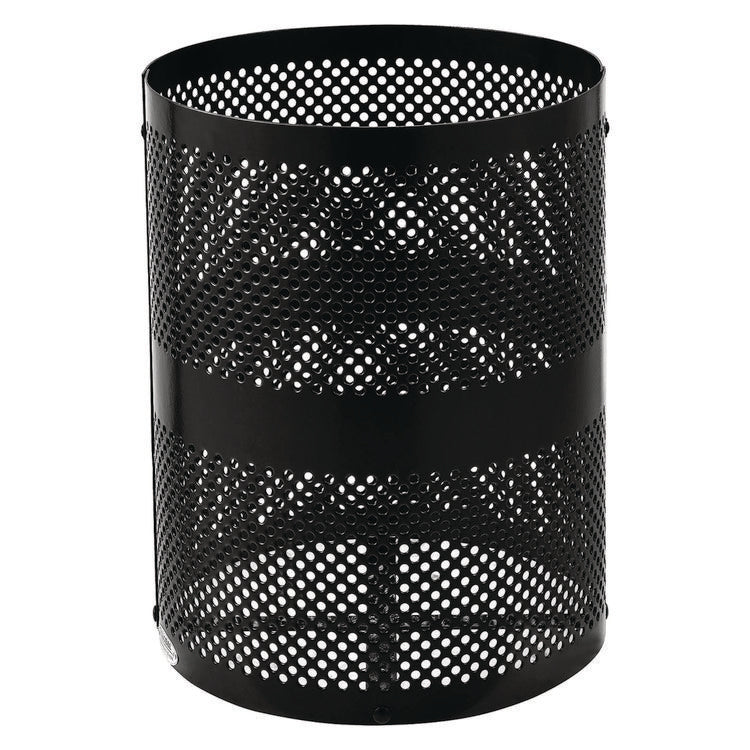 Outdoor Perforated Steel Trash Can with Dome Lid, 36 gal, Steel, Black