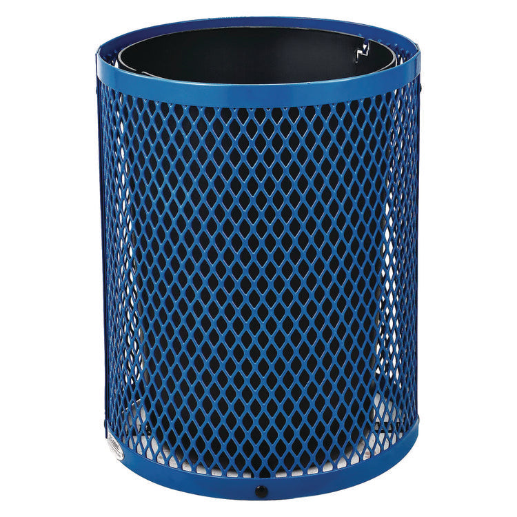 Outdoor Diamond Steel Trash Can, 36 gal, Dome Lid, Blue