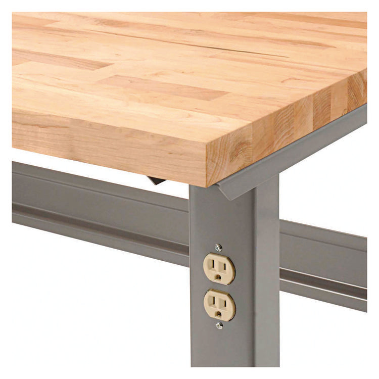 Standard Duty Butcher Block Top Adjustable Height Workbench, 2,000 lbs, 60 x 30 x 30.88 to 36.88, Birch/Gray