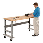 Light Duty Butcher Block Top Adjustable Height Workbench, 800 lbs, 48 x 30 x 36 to 43, Gray