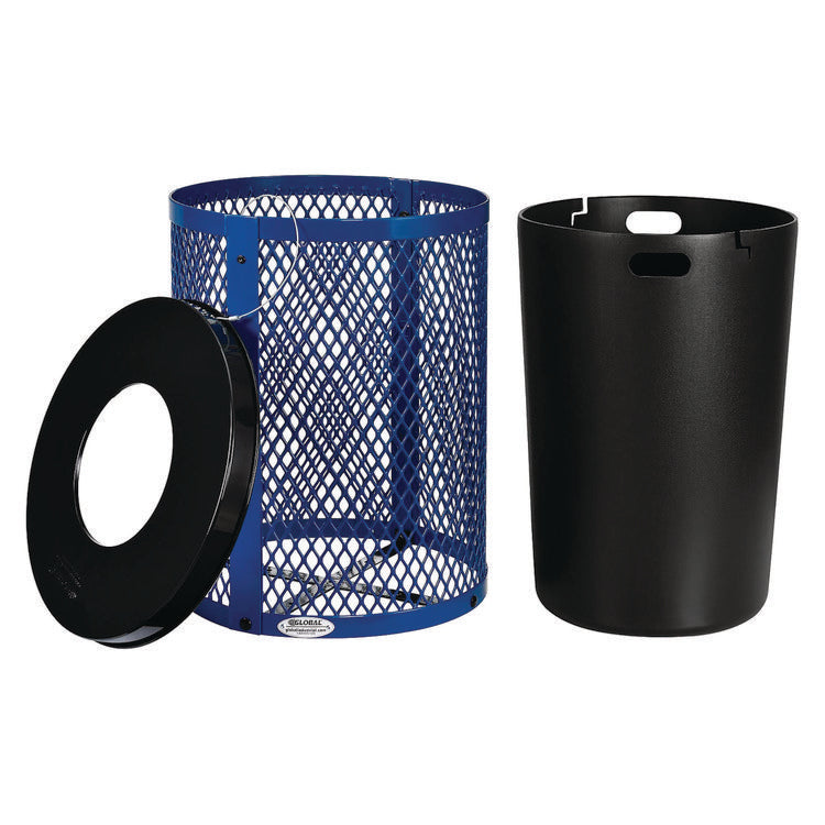 Outdoor Diamond Steel Trash Can, 36 gal, Blue