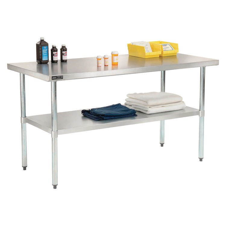 Work Table with Undershelf, Rectangular, 48 x 30 x 35, Silver Top, Silver Base/Legs