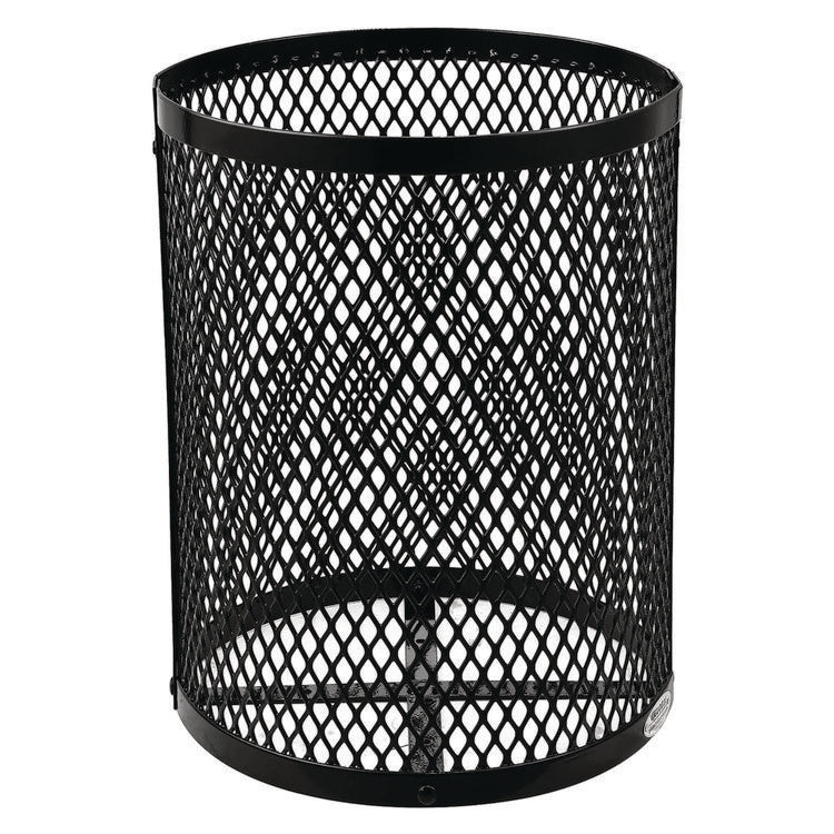 Outdoor Diamond Steel Trash Can, Rain Bonnet Lid, 36 gal, Black