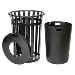 Outdoor Slatted Steel Trash Can, 36 gal, Black