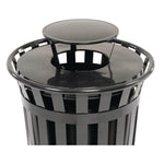 Outdoor Slatted Steel Trash Can, Rain Bonnet Lid, 36 gal, Black