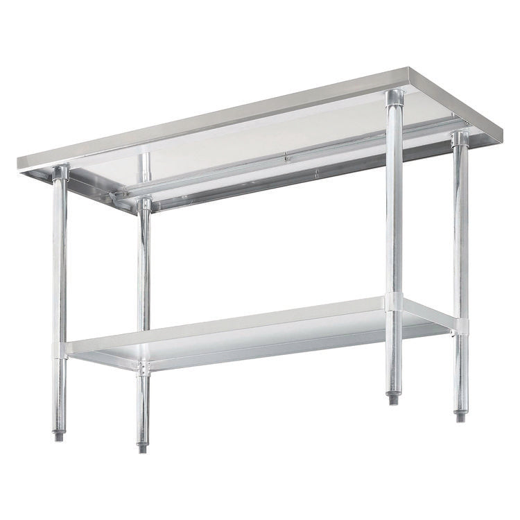 Work Table with Undershelf, Rectangular, 48 x 24 x 35, Silver Top, Silver Base/Legs