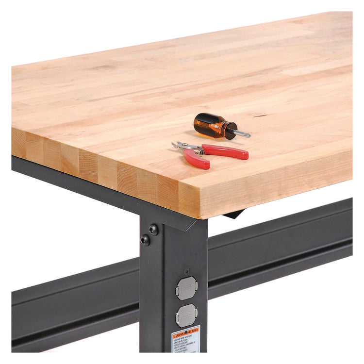 Standard Duty Butcher Block Top Adjustable Height Workbench, 2,000 lbs, 72 x 36 x 30.88 to 36.88, Maple/Black