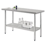 Work Table with Undershelf, Rectangular, 48 x 24 x 35, Silver Top, Silver Base/Legs