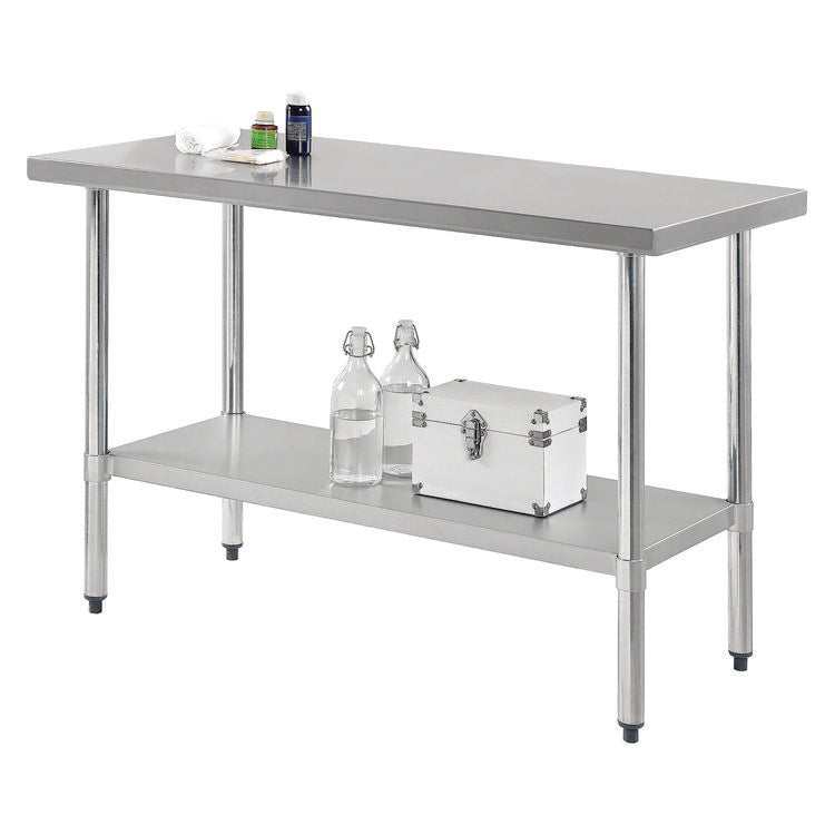 Work Table with Undershelf, Rectangular, 48 x 24 x 35, Silver Top, Silver Base/Legs
