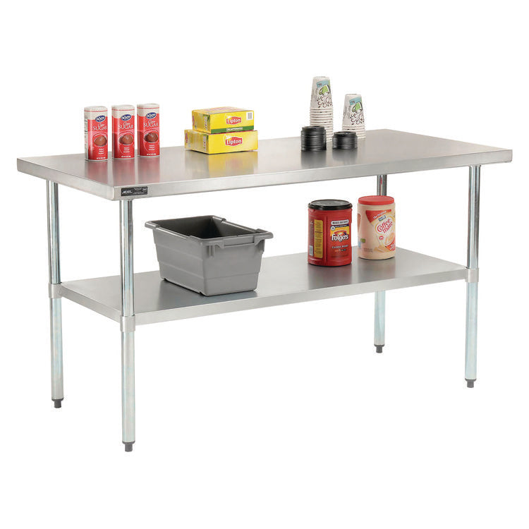 Work Table with Undershelf, Rectangular, 48 x 30 x 35, Silver Top, Silver Base/Legs