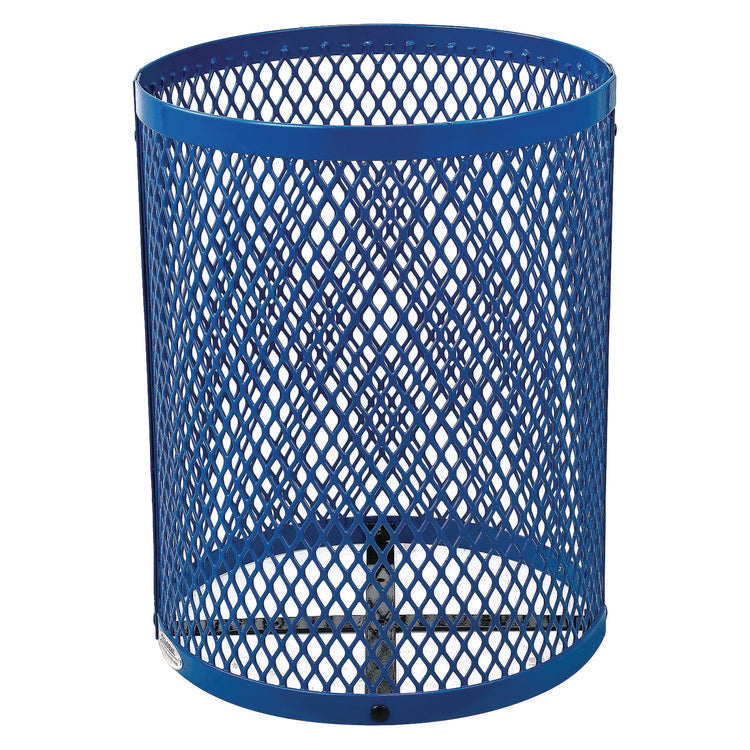 Outdoor Diamond Steel Trash Can, Rain Bonnet Lid, 36 gal, Blue