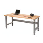 Standard Duty Butcher Block Top Adjustable Height Workbench, 2,000 lbs, 72 x 30 x 30.88 to 36.88, Maple/Gray