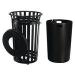 Outdoor Slatted Steel Trash Can, With Access Door, 36 gal, Steel Black