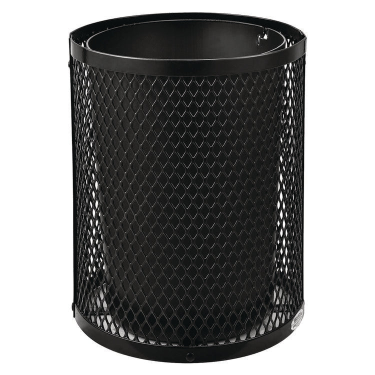 Outdoor Diamond Steel Trash Can, Rain Bonnet Lid, 36 gal, Black