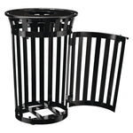 Outdoor Slatted Steel Trash Can, With Access Door, 36 gal, Steel Black