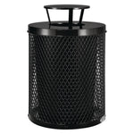 Outdoor Diamond Steel Trash Can, Rain Bonnet Lid, 36 gal, Black