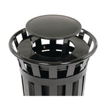 Outdoor Slatted Steel Trash Can, Rain Bonnet Lid, 24 gal, Black
