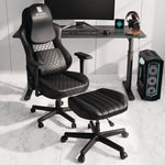 Footstool with Wheels, 19.25 x 17.38 x 14.63 to 17.75, Black