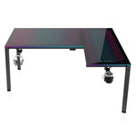 RGB LED Lights Glass Gaming Desk, 60" x 40.25" x 30", Black