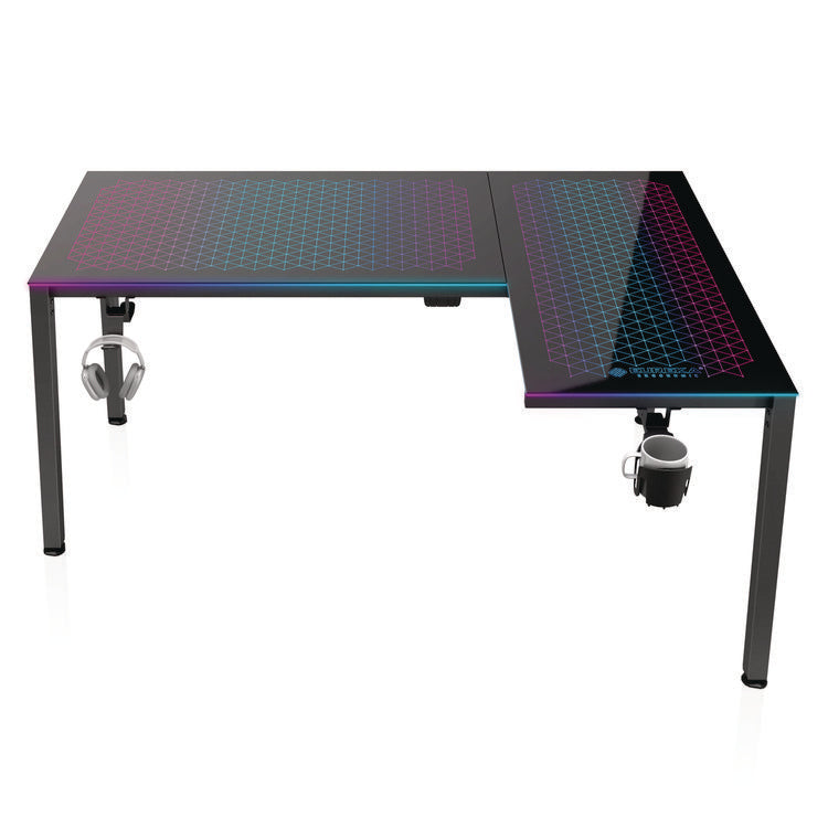 RGB LED Lights Glass Gaming Desk, 60" x 40.25" x 30", Black