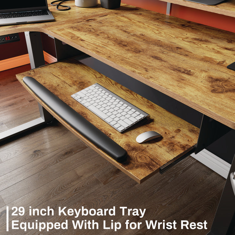 L-Shaped Standing Desk with Keyboard Tray, Right Desk, 61.25" x 43.25" x 34.38" to 52.88", Rustic Brown/Black