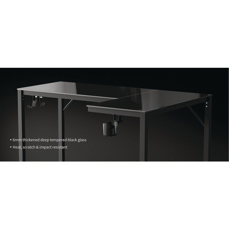 RGB LED Lights Glass Gaming Desk, 60" x 40.25" x 30", Black