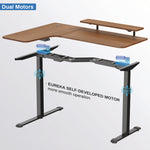 L-Shaped Standing Desk with Keyboard Tray, Left Desk, 61.25" x 43.25" x 34.38" to 52.88", Walnut/Black