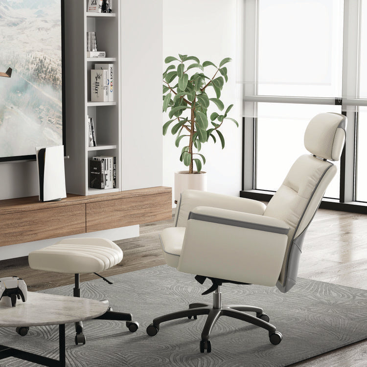 Royal Executive Office Chair, Support up to 300 lb, 19.46"-22.26" Seat Height, White PU Leather Seat, White Faux Leather Back