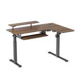 L-Shaped Standing Desk with Keyboard Tray, Right Desk, 61.25" x 43.25" x 34.38" to 52.88", Walnut/Black