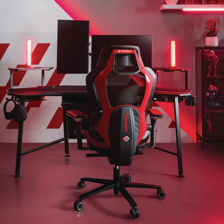 Typhon Hybrid Chair, Supports Up to 220 lb, 18.5" to 22.05" Seat Height, Black Mesh Seat, Black/Red Mesh Back, Black Base