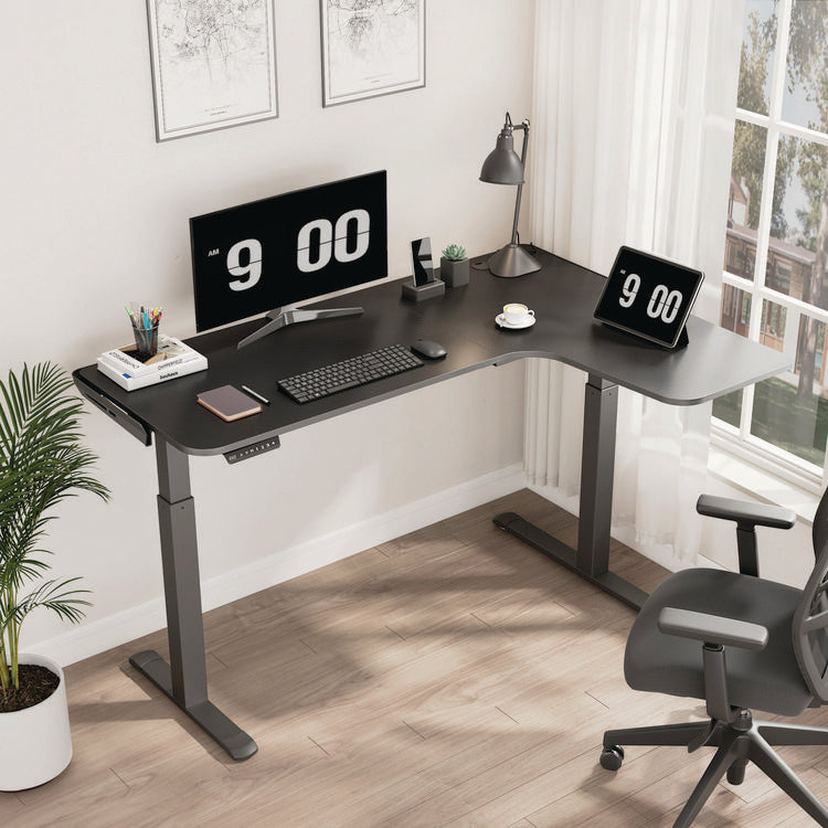L-Shaped Standing Desk, Right Desk, 60" x 43.69" x 29.88" to 48.38", Black