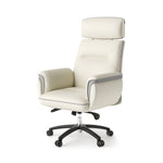 Royal Executive Office Chair, Support up to 300 lb, 19.46"-22.26" Seat Height, White PU Leather Seat, White Faux Leather Back
