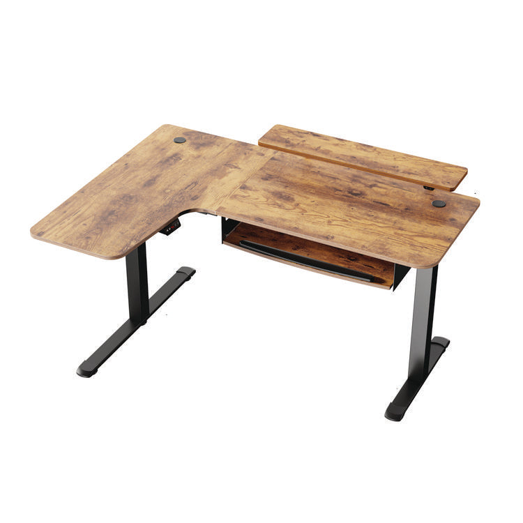 L-Shaped Standing Desk with Keyboard Tray, Left Desk, 61.25" x 43.25" x 34.38" to 52.88", Rustic Brown/Black