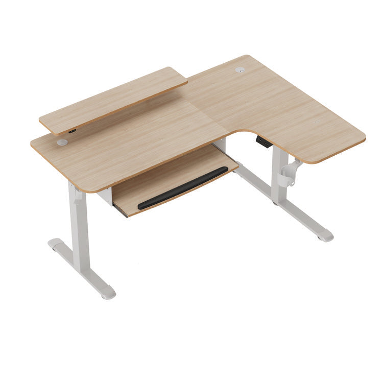 L-Shaped Standing Desk with Keyboard Tray, Right Desk, 61.25" x 43.25" x 34.38" to 52.88", Maple White/White