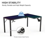 RGB LED Lights Glass Gaming Desk, 60" x 40.25" x 30", Black