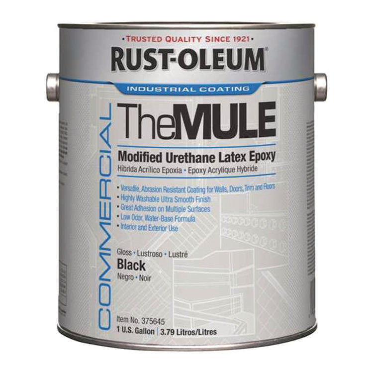 Commercial The MULE (Modified Urethane Latex Epoxy), Interior/Exterior, Gloss Black, 1 gal Bucket/Pail, 2/Carton