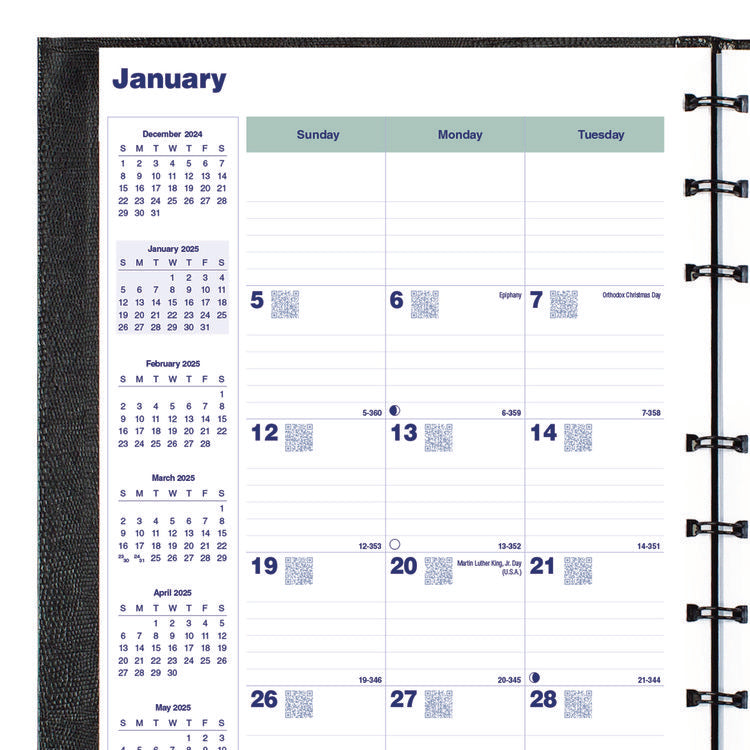 Plan and Link Monthly Planner, 9.25 x 7.25, Black Lizard-Like Faux Leather Cover, 16-Months: Sept 2024 to Dec 2025