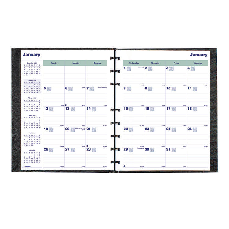 Plan and Link Monthly Planner, 9.25 x 7.25, Black Lizard-Like Faux Leather Cover, 16-Months: Sept 2024 to Dec 2025