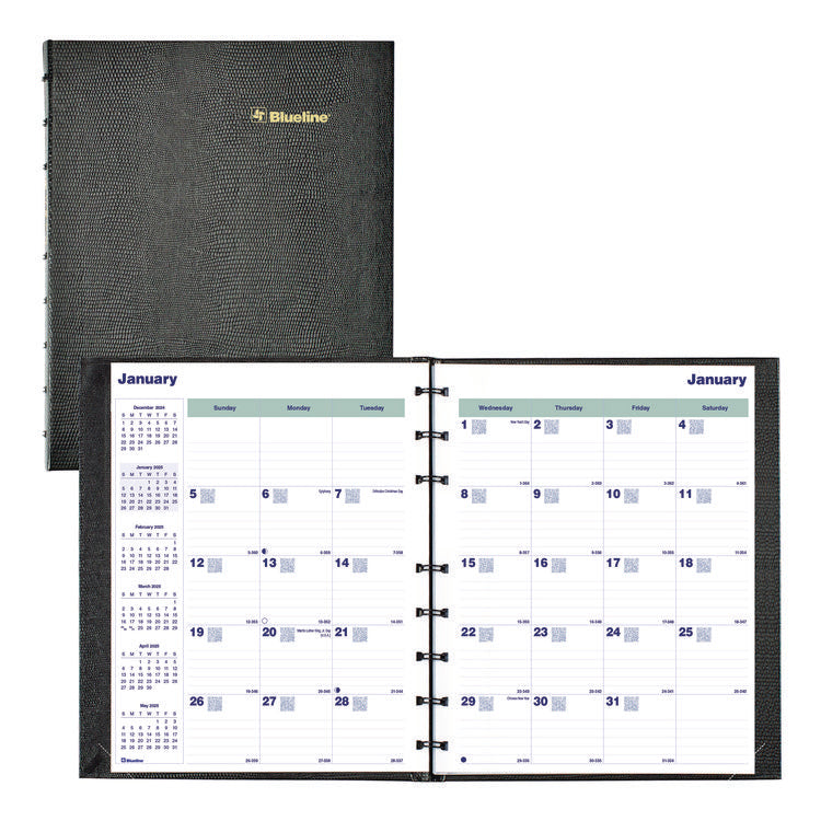 Plan and Link Monthly Planner, 9.25 x 7.25, Black Lizard-Like Faux Leather Cover, 16-Months: Sept 2024 to Dec 2025