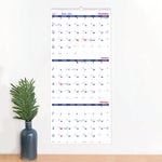 Three-Month Wall Calendar, 12.25" x 27", White/Blue Sheets, 14-Months: Dec 2024 to Jan 2026