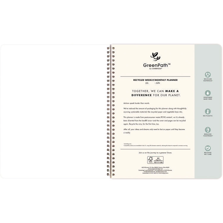 GreenPath Academic Year Weekly/Monthly Planner, Floral Artwork, 11" x 9.38", Multicolor Cover, 12-Month: July 2024-June 2025